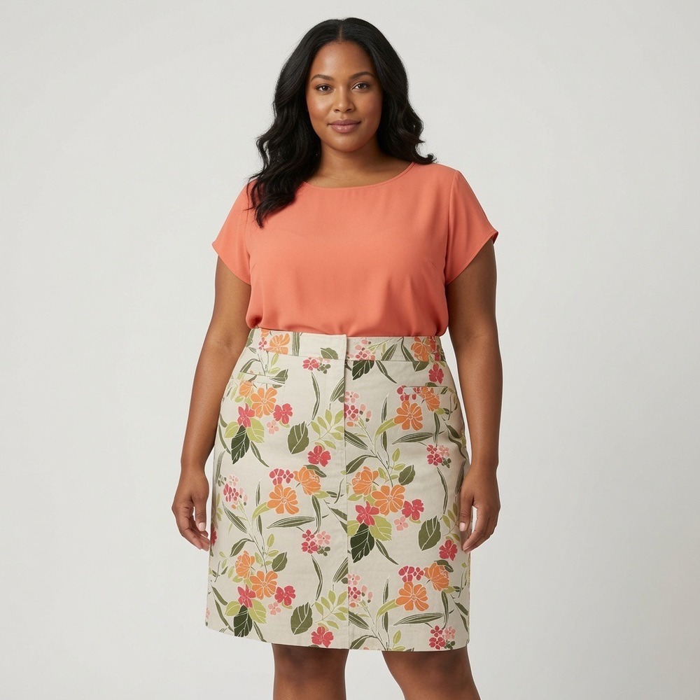 Lane Bryant Garden Floral Skirt Women 20 Orange Tropical Stretch Knee Length - Picture 11 of 11